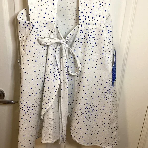 Handmade 1960's Retro Style Apron White Blue Dots Kitchen Linens Cottage Core - Picture 6 of 8